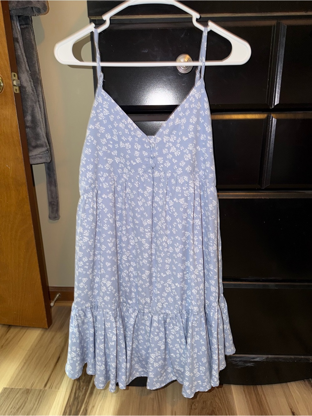 Light Blue Floral Spaghetti Strap Midi Dress